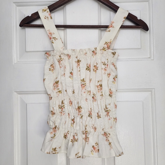 Reformation Shrub Ruffle Hem Linen Top White Ditsy Floral Print Medium - Picture 4 of 8